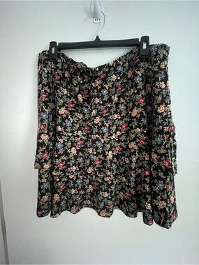 Ralph Lauren Black Floral A-Line 2 tiered Skirt Size XL